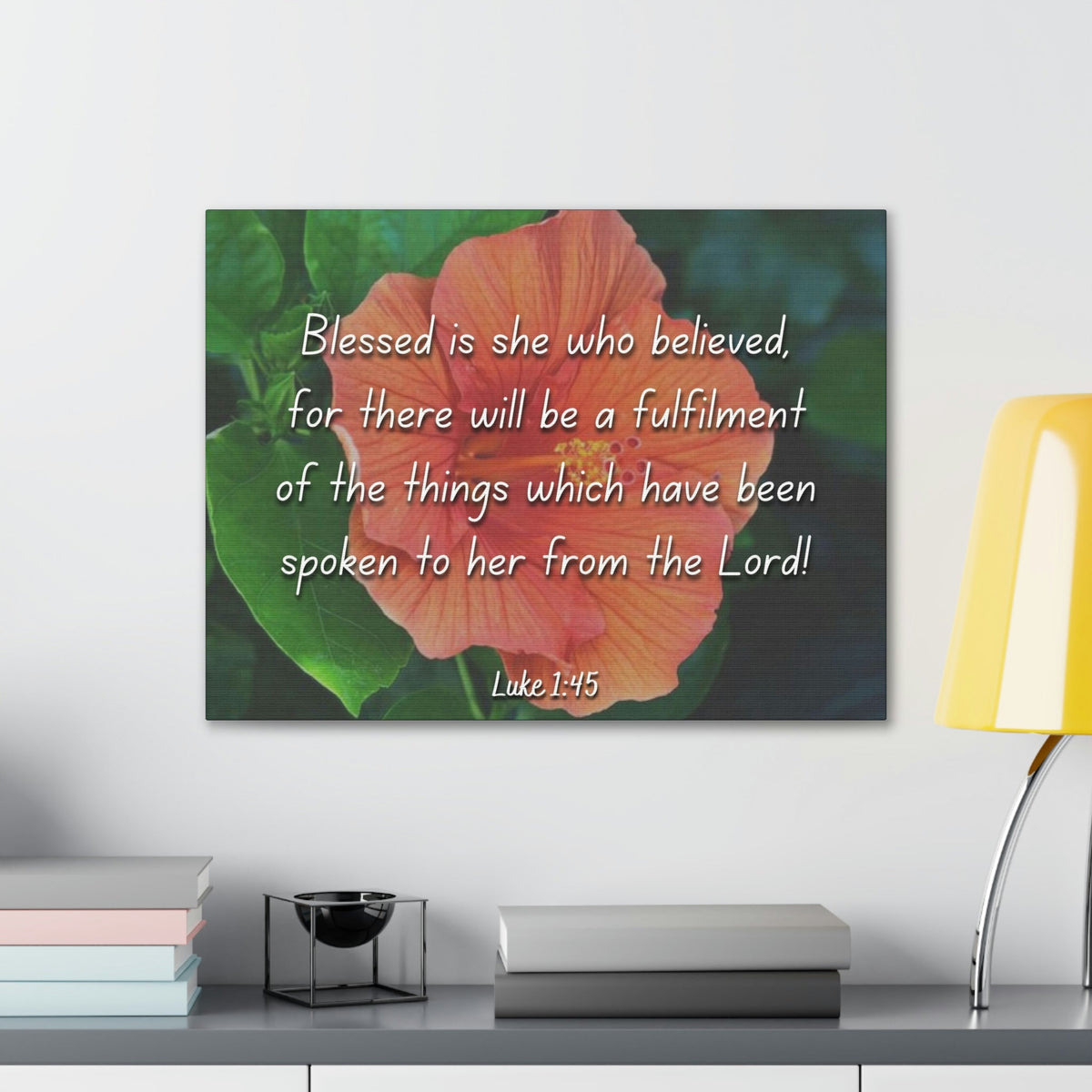 Scripture Walls Blessed Is She Luke 1:45 Red Flower Christian Wall Art Bible Verse Print Ready to Hang Unframed-Express Your Love Gifts