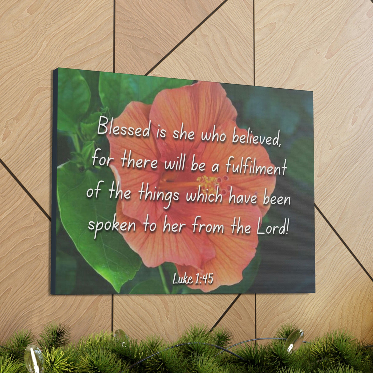 Scripture Walls Blessed Is She Luke 1:45 Red Flower Christian Wall Art Bible Verse Print Ready to Hang Unframed-Express Your Love Gifts