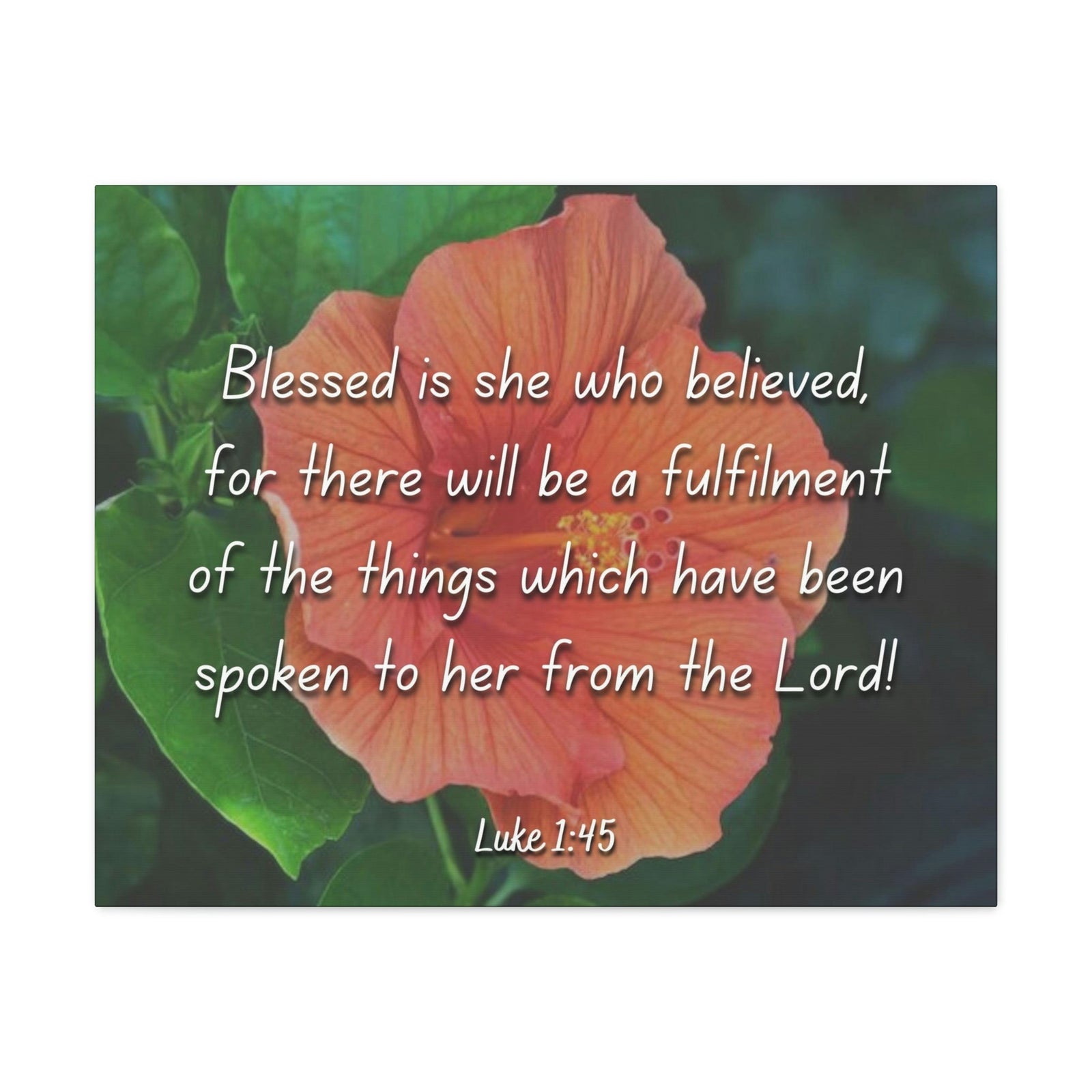 Scripture Walls Blessed Is She Luke 1:45 Red Flower Christian Wall Art Bible Verse Print Ready to Hang Unframed-Express Your Love Gifts