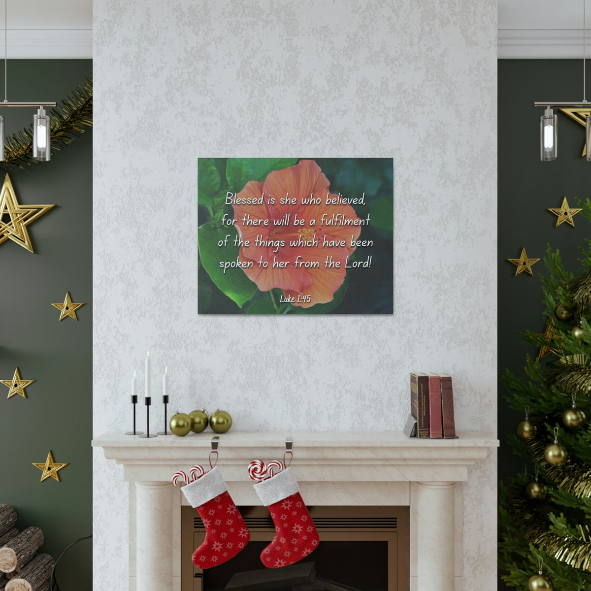 Scripture Walls Blessed Is She Luke 1:45 Red Flower Christian Wall Art Bible Verse Print Ready to Hang Unframed-Express Your Love Gifts