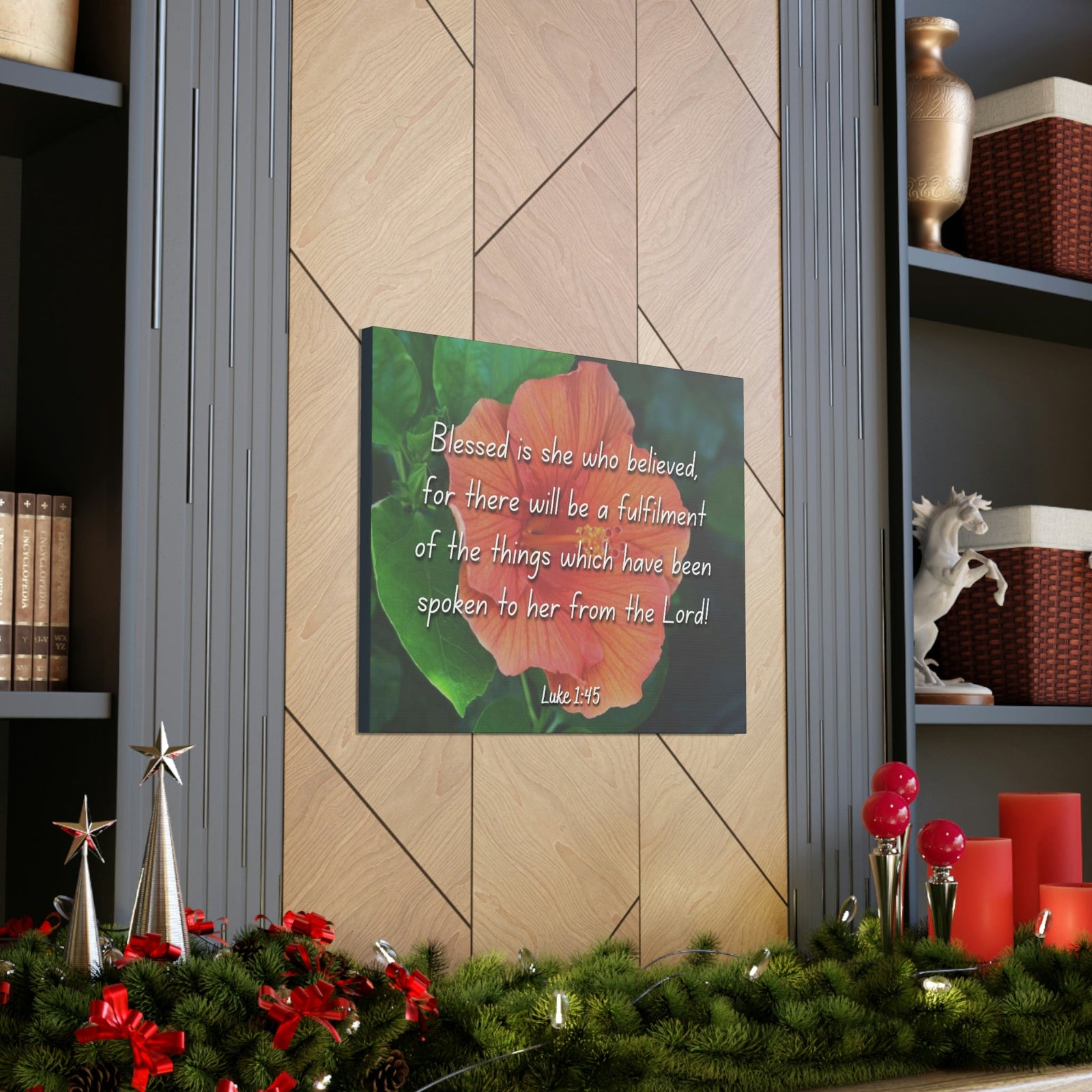 Scripture Walls Blessed Is She Luke 1:45 Red Flower Christian Wall Art Bible Verse Print Ready to Hang Unframed-Express Your Love Gifts