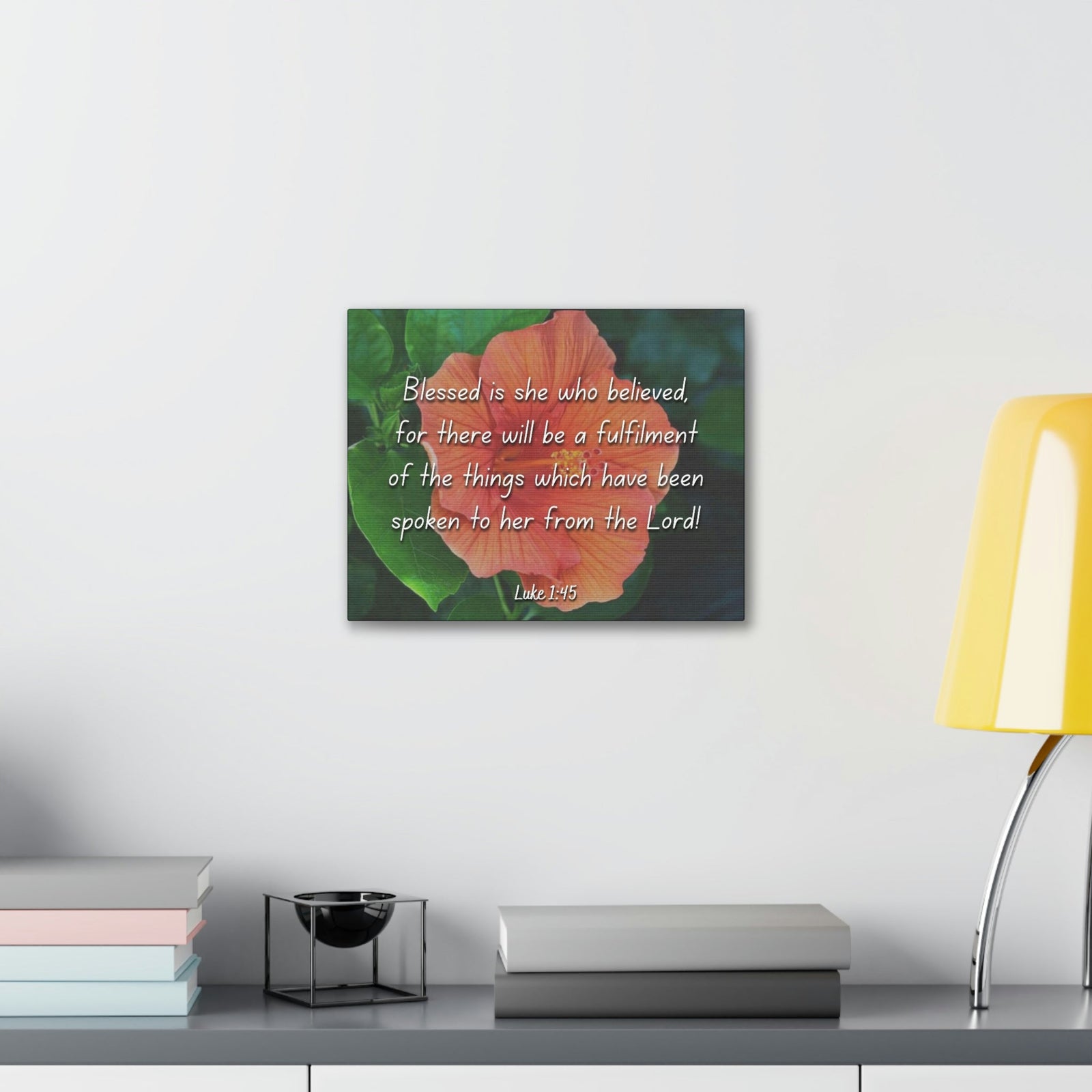 Scripture Walls Blessed Is She Luke 1:45 Red Flower Christian Wall Art Bible Verse Print Ready to Hang Unframed-Express Your Love Gifts