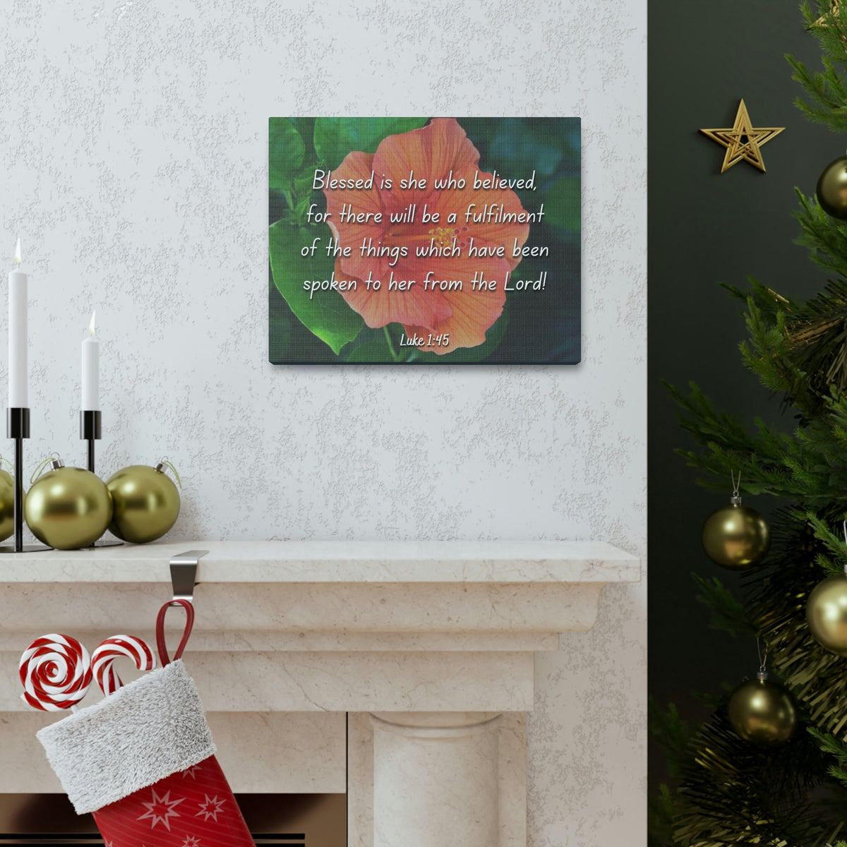 Scripture Walls Blessed Is She Luke 1:45 Red Flower Christian Wall Art Bible Verse Print Ready to Hang Unframed-Express Your Love Gifts
