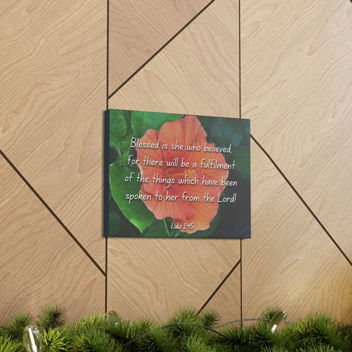 Scripture Walls Blessed Is She Luke 1:45 Red Flower Christian Wall Art Bible Verse Print Ready to Hang Unframed-Express Your Love Gifts