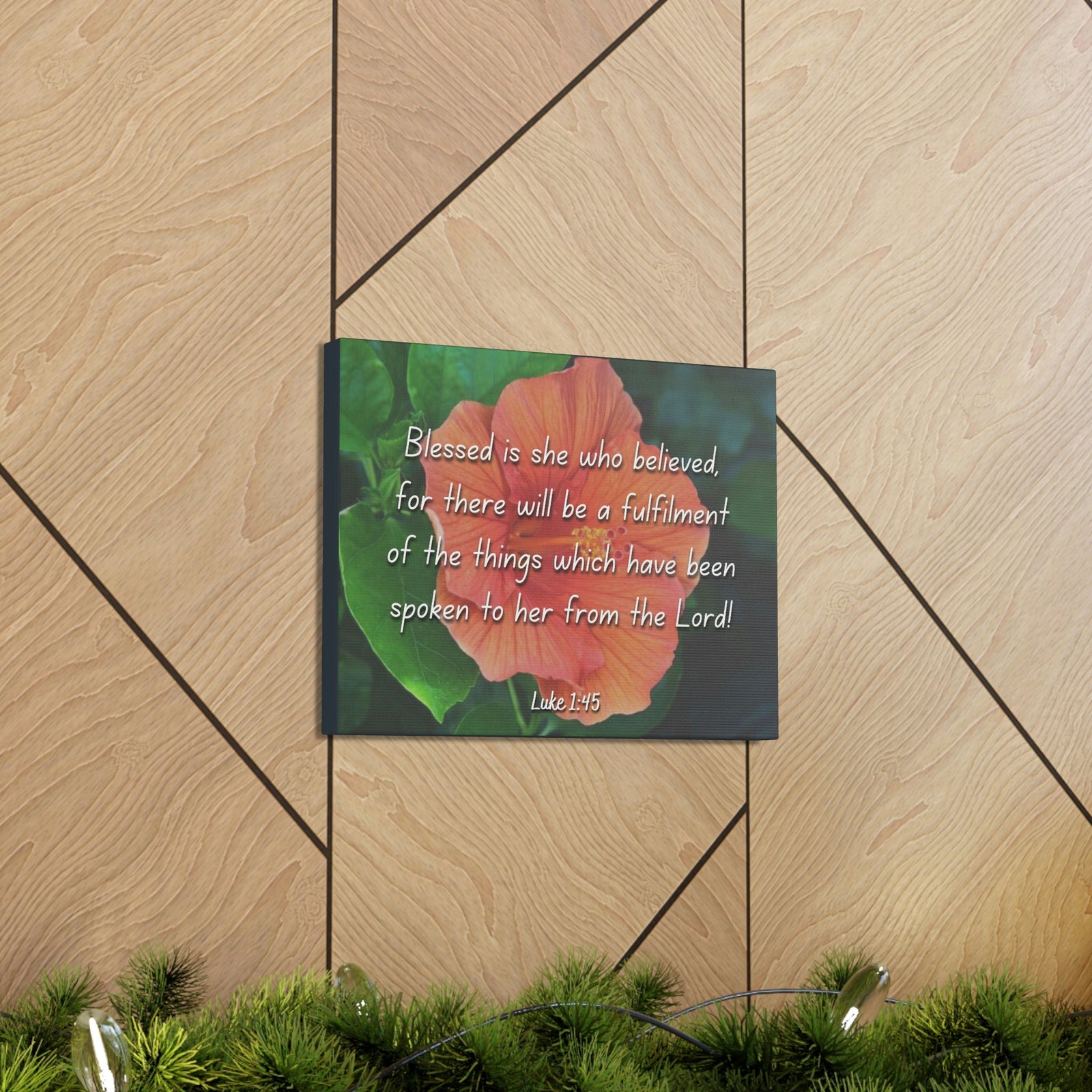 Scripture Walls Blessed Is She Luke 1:45 Red Flower Christian Wall Art Bible Verse Print Ready to Hang Unframed-Express Your Love Gifts