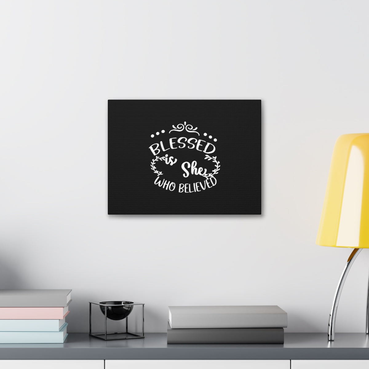 Scripture Walls Blessed Is She Who Believed Luke 1:45 Black Christian Wall Art Bible Verse Print Ready to Hang Unframed-Express Your Love Gifts