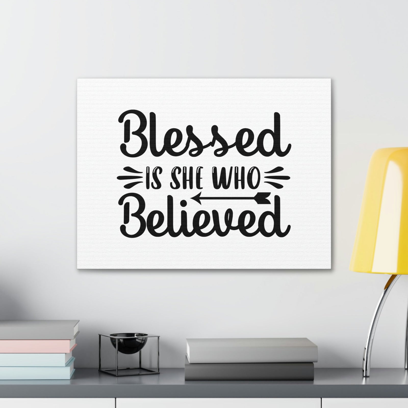 Scripture Walls Blessed Is She Who Believed Luke 1:45 Left Arrow Christian Wall Art Bible Verse Print Ready to Hang Unframed-Express Your Love Gifts