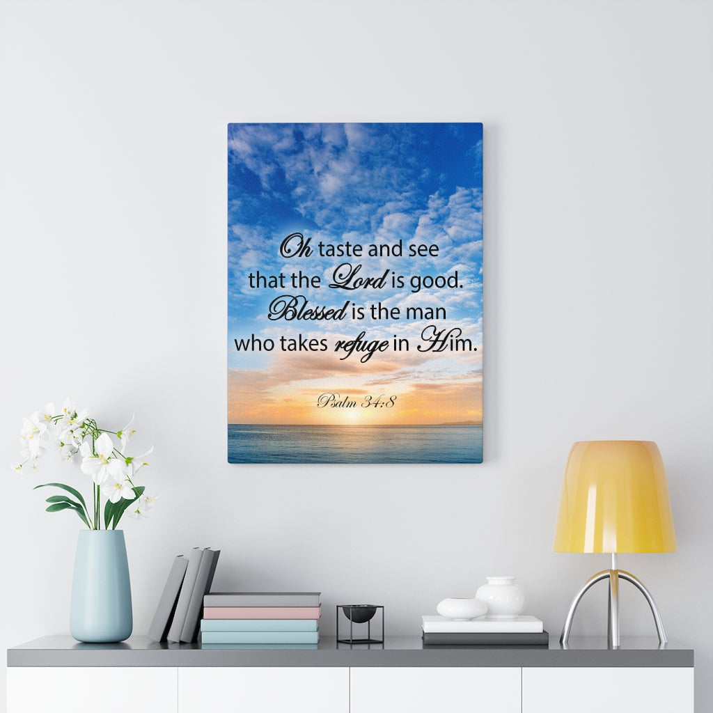 Scripture Walls Blessed is The Man Psalm 34:8 Bible Verse Canvas Christian Wall Art Ready to Hang Unframed-Express Your Love Gifts