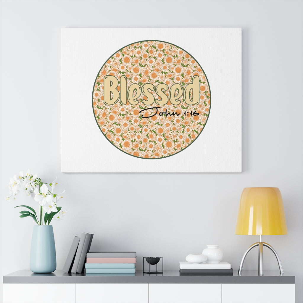 Scripture Walls Blessed John 1:16 Flower Circle Bible Verse Canvas Christian Wall Art Ready to Hang Unframed-Express Your Love Gifts