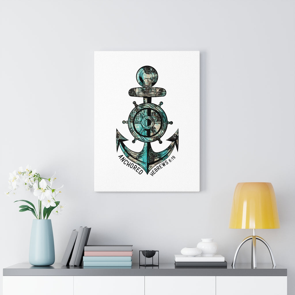 Scripture Walls Blue Anchored Hebrews 6:19 Bible Verse Canvas Christian Wall Art Ready to Hang Unframed-Express Your Love Gifts