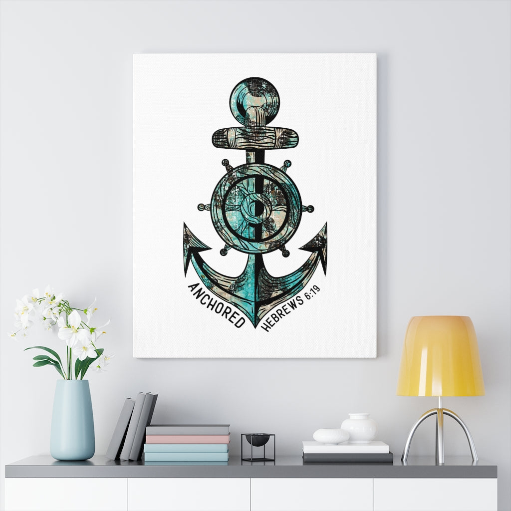 Scripture Walls Blue Anchored Hebrews 6:19 Bible Verse Canvas Christian Wall Art Ready to Hang Unframed-Express Your Love Gifts