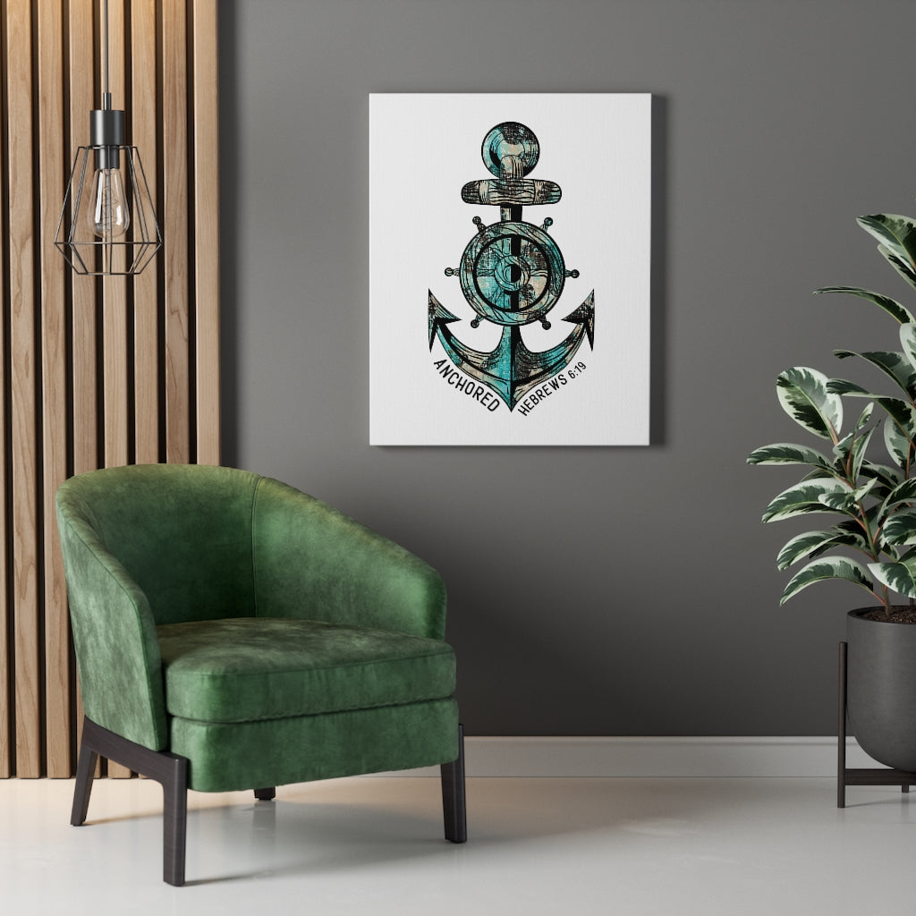 Scripture Walls Blue Anchored Hebrews 6:19 Bible Verse Canvas Christian Wall Art Ready to Hang Unframed-Express Your Love Gifts