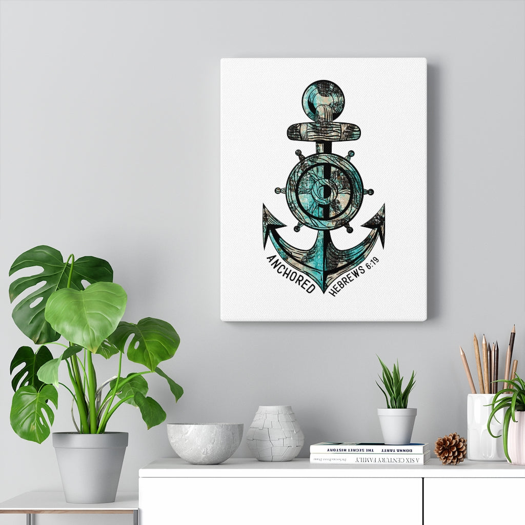 Scripture Walls Blue Anchored Hebrews 6:19 Bible Verse Canvas Christian Wall Art Ready to Hang Unframed-Express Your Love Gifts