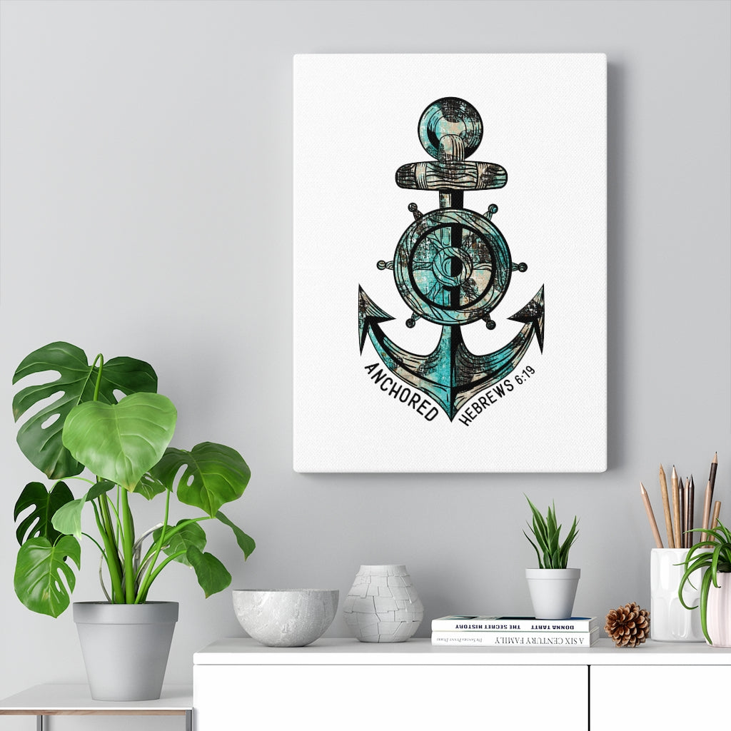 Scripture Walls Blue Anchored Hebrews 6:19 Bible Verse Canvas Christian Wall Art Ready to Hang Unframed-Express Your Love Gifts