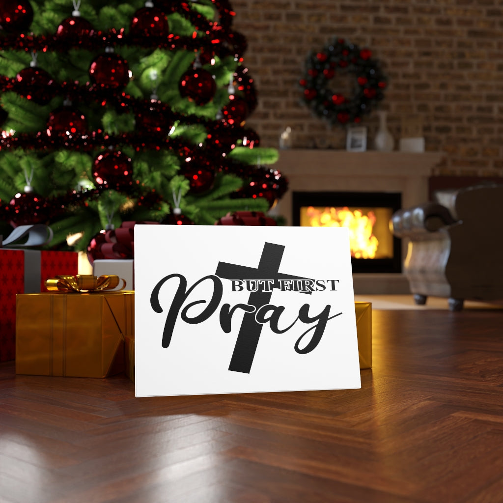 Scripture Walls But First Pray Cross Bible Verse Canvas Christian Wall Art Ready to Hang Unframed-Express Your Love Gifts