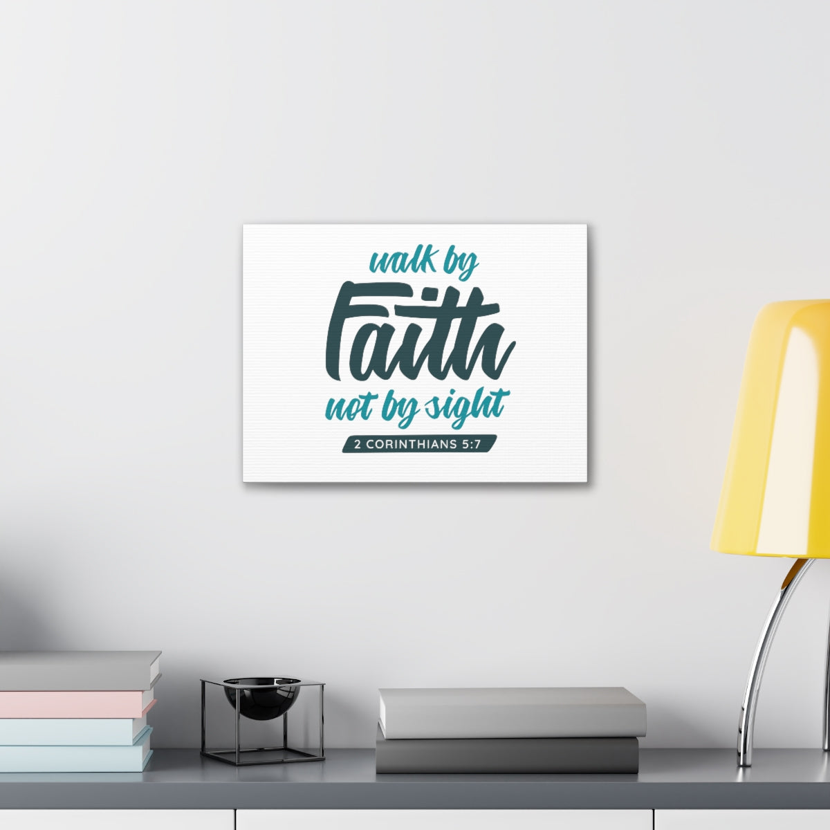 Scripture Walls By Faith 2 Corinthians 5:7 Blue Bible Verse Canvas Christian Wall Art Ready to Hang Unframed-Express Your Love Gifts