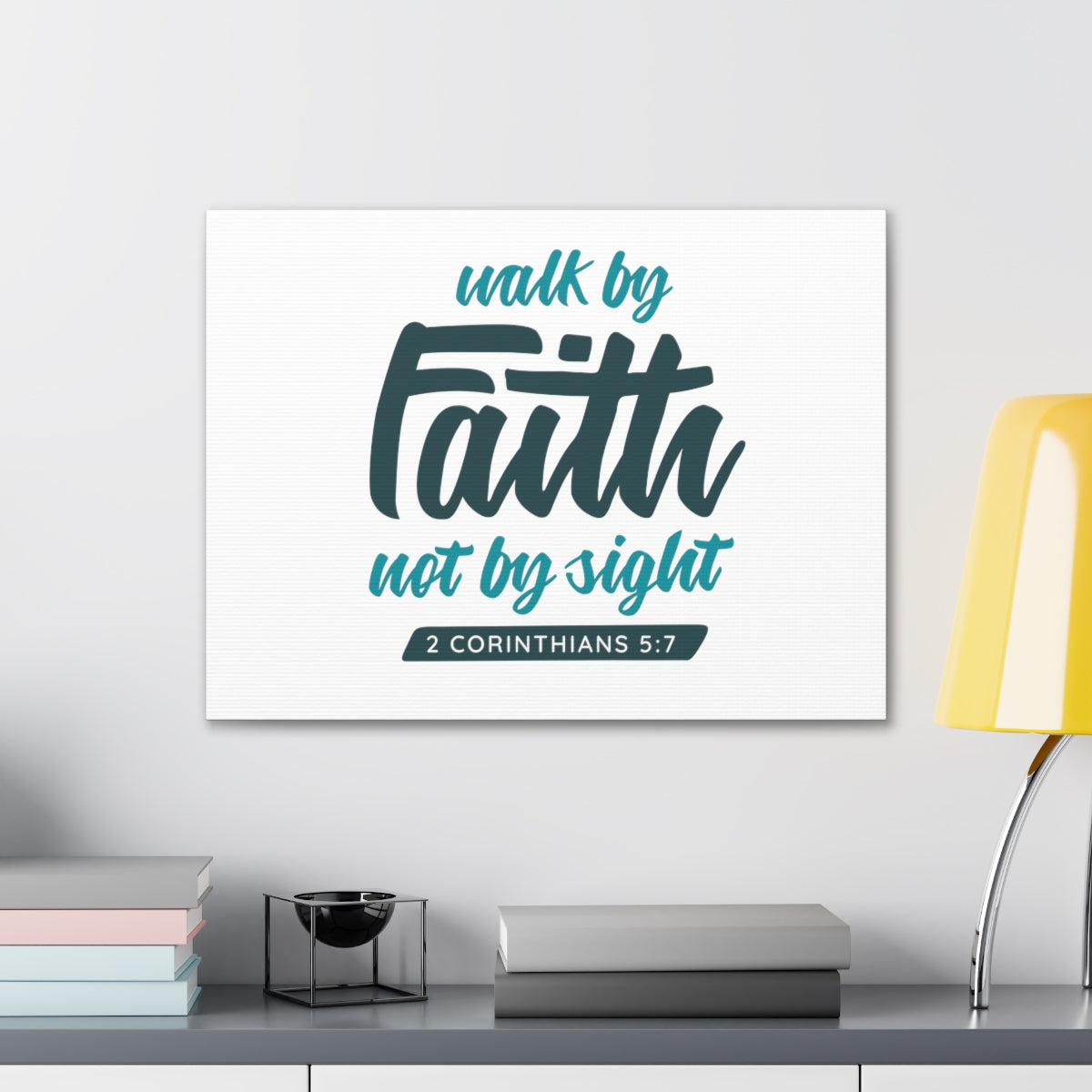 Scripture Walls By Faith 2 Corinthians 5:7 Blue Bible Verse Canvas Christian Wall Art Ready to Hang Unframed-Express Your Love Gifts
