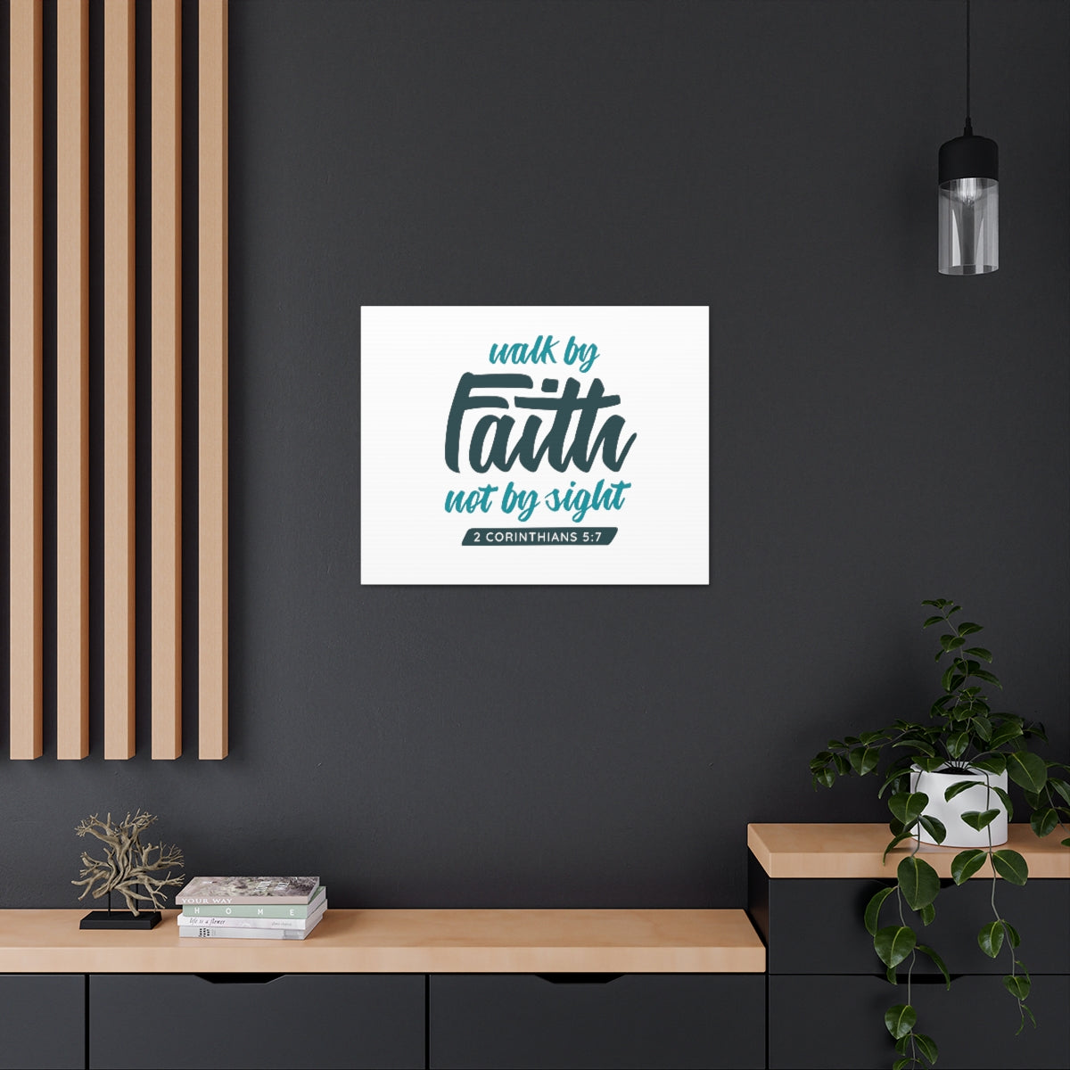 Scripture Walls By Faith 2 Corinthians 5:7 Blue Bible Verse Canvas Christian Wall Art Ready to Hang Unframed-Express Your Love Gifts