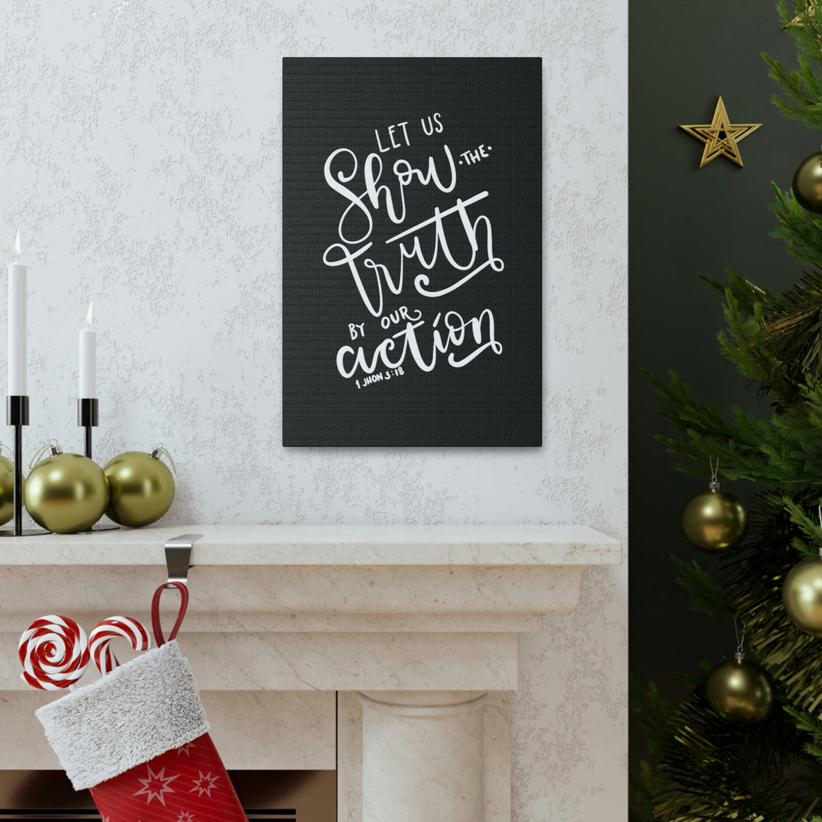 Scripture Walls By Our Action 1 John 3:18 Bible Verse Canvas Christian Wall Art Ready to Hang Unframed-Express Your Love Gifts