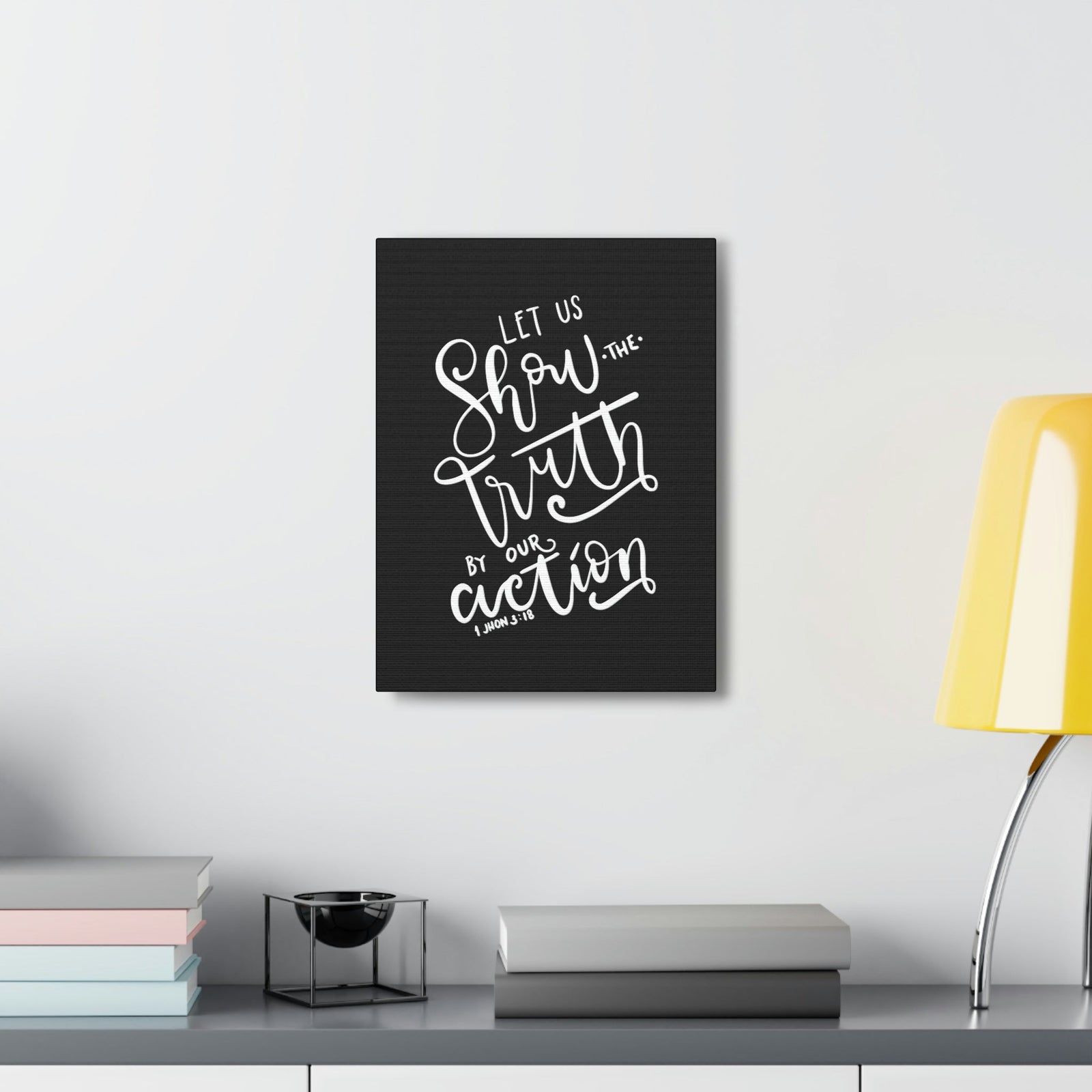 Scripture Walls By Our Action 1 John 3:18 Bible Verse Canvas Christian Wall Art Ready to Hang Unframed-Express Your Love Gifts