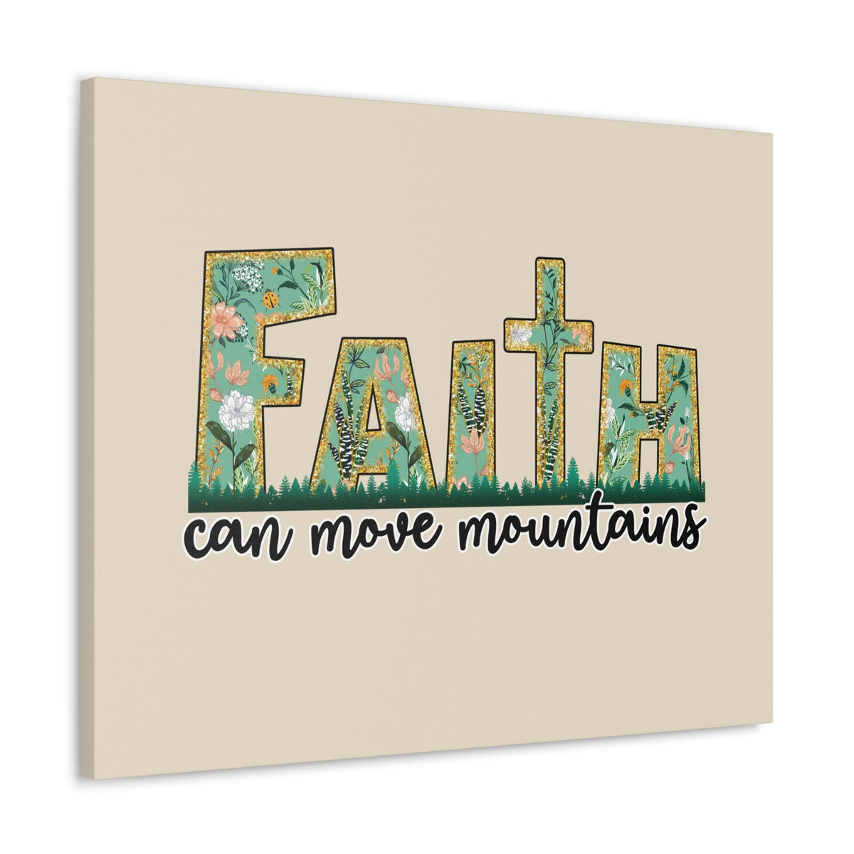 Scripture Walls Can Move Mountains Matthew 17:20 Floral Pastel Bible Verse Canvas Christian Wall Art Ready to Hang Unframed-Express Your Love Gifts