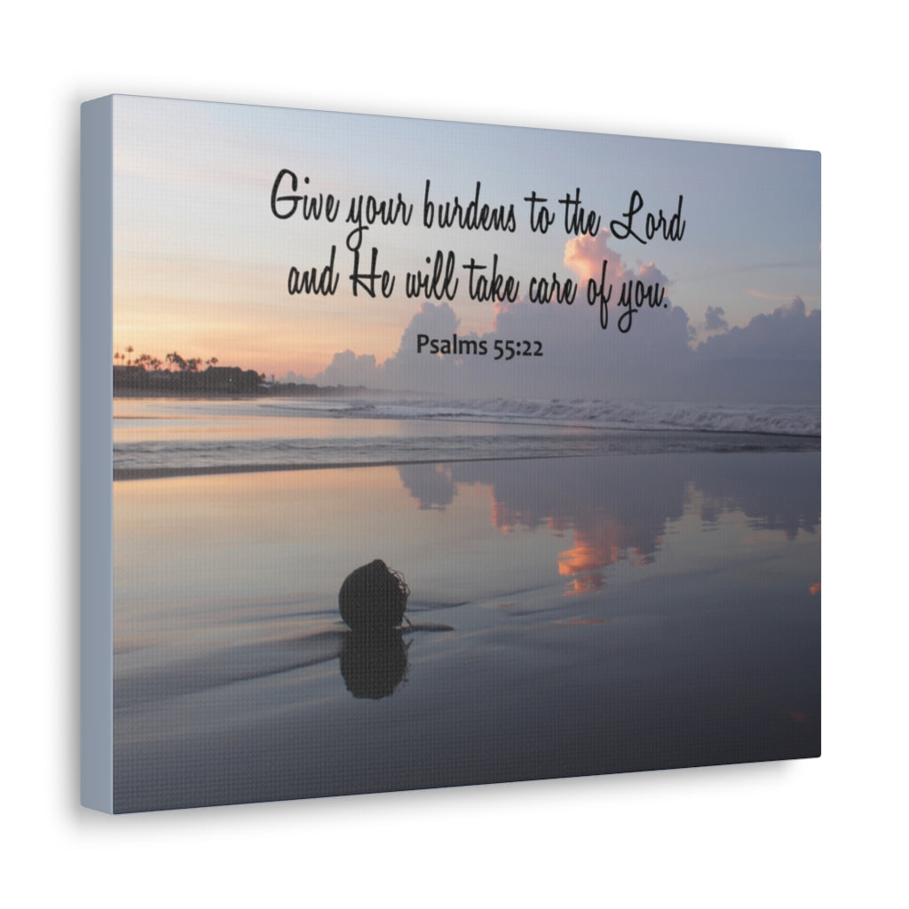 Scripture Walls CAre Of You Psalms 55:22 Bible Verse Canvas Christian Wall Art Ready to Hang Unframed-Express Your Love Gifts