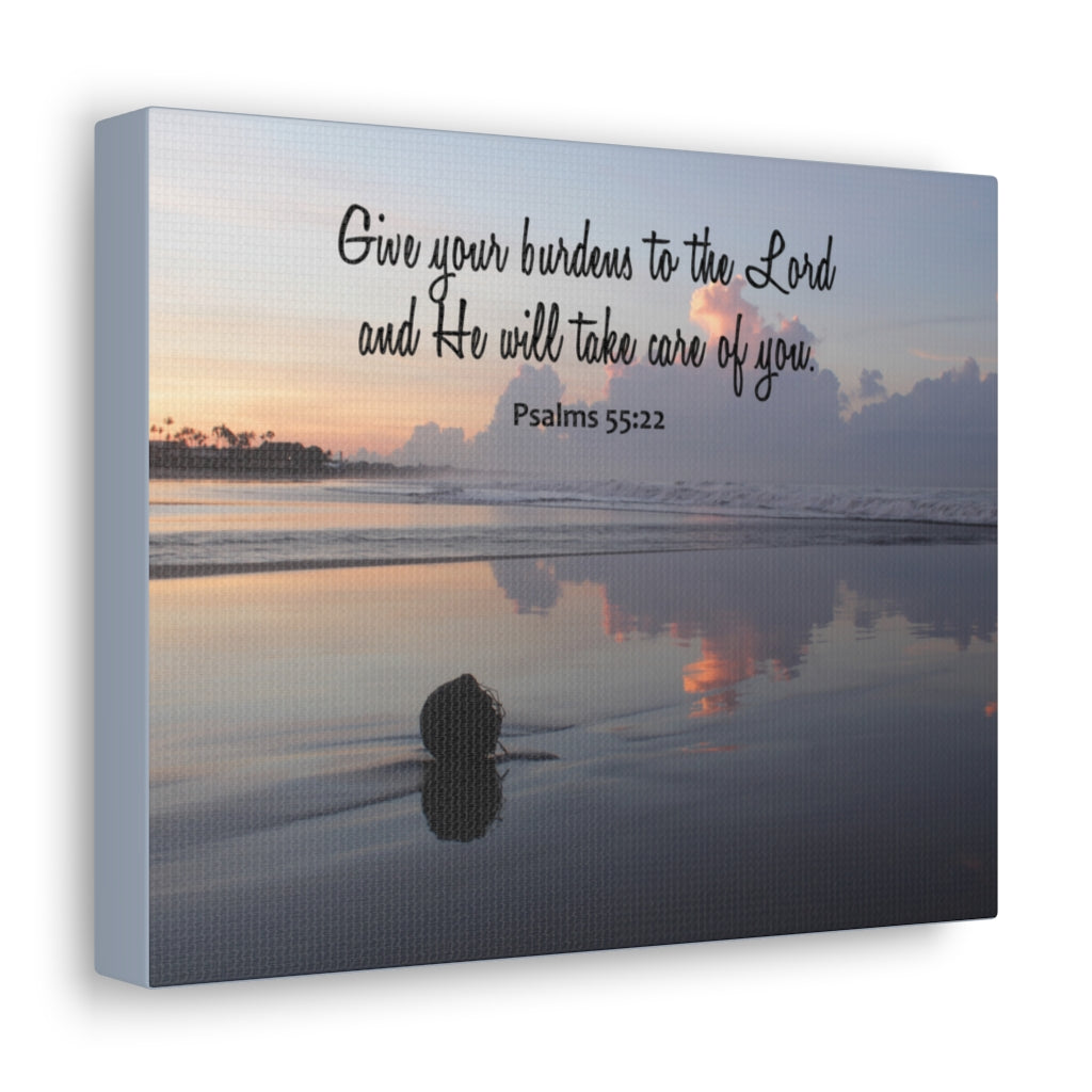 Scripture Walls CAre Of You Psalms 55:22 Bible Verse Canvas Christian Wall Art Ready to Hang Unframed-Express Your Love Gifts