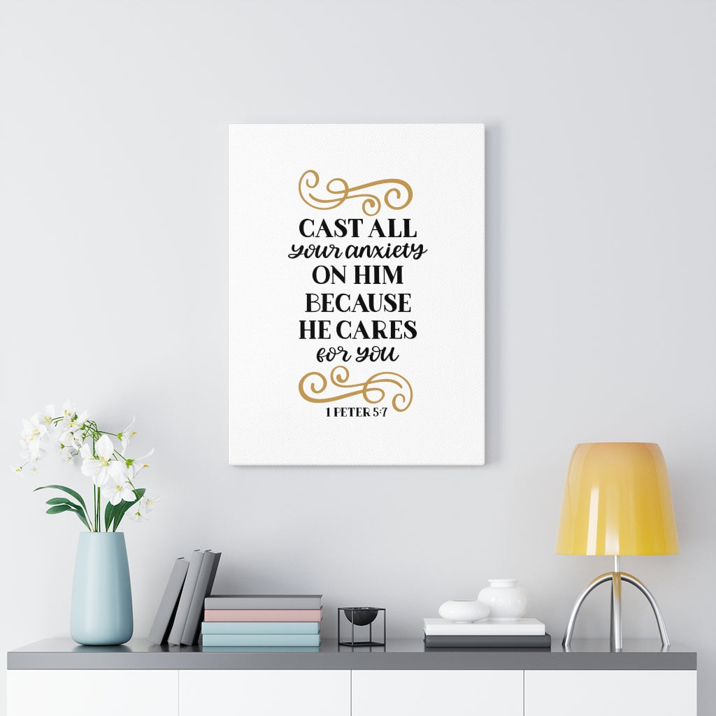 Scripture Walls CAres For You 1 Peter 5:7 Bible Verse Canvas Christian Wall Art Ready to Hang Unframed-Express Your Love Gifts