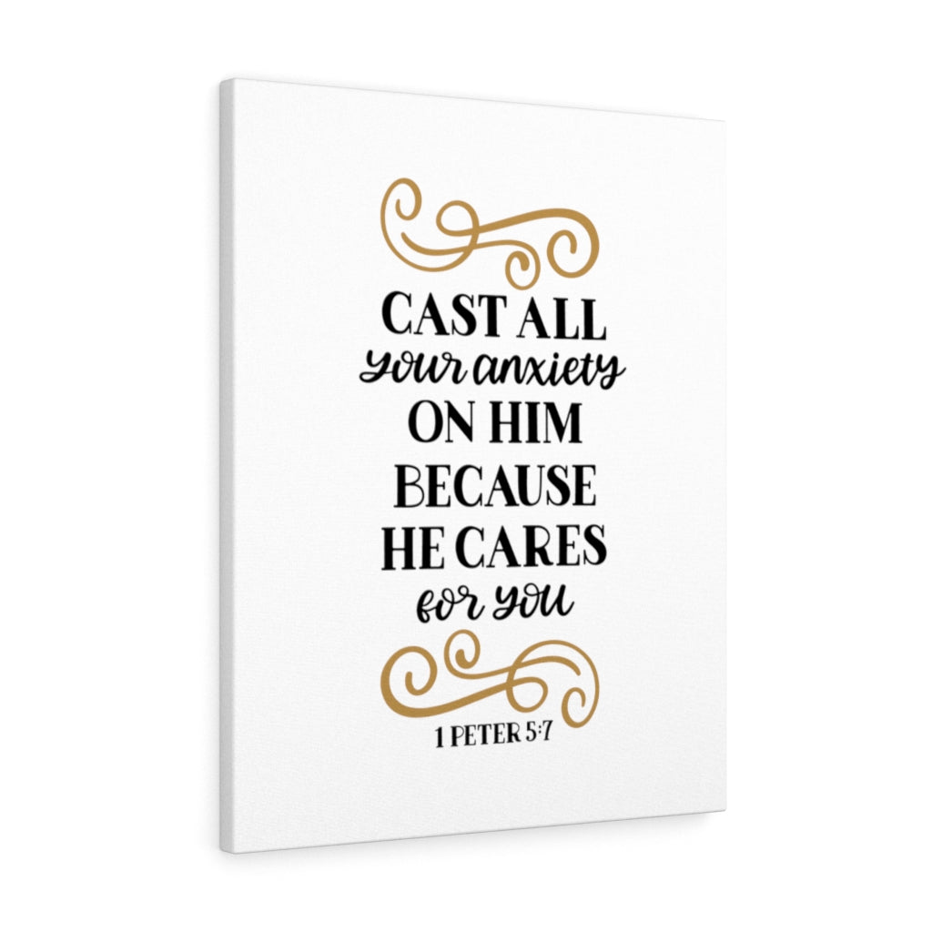 Scripture Walls CAres For You 1 Peter 5:7 Bible Verse Canvas Christian Wall Art Ready to Hang Unframed-Express Your Love Gifts
