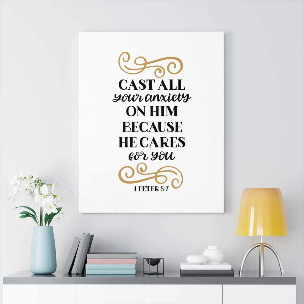 Scripture Walls CAres For You 1 Peter 5:7 Bible Verse Canvas Christian Wall Art Ready to Hang Unframed-Express Your Love Gifts