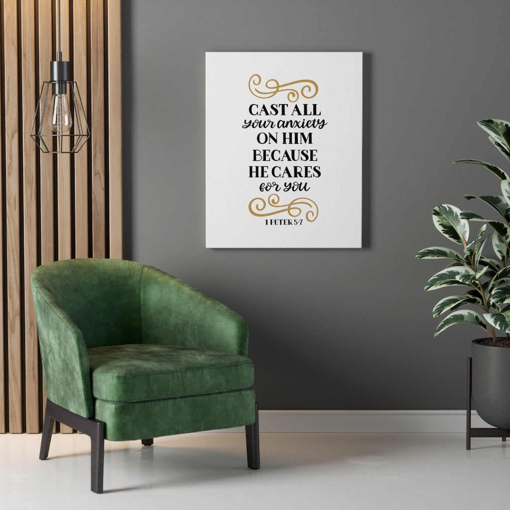 Scripture Walls CAres For You 1 Peter 5:7 Bible Verse Canvas Christian Wall Art Ready to Hang Unframed-Express Your Love Gifts