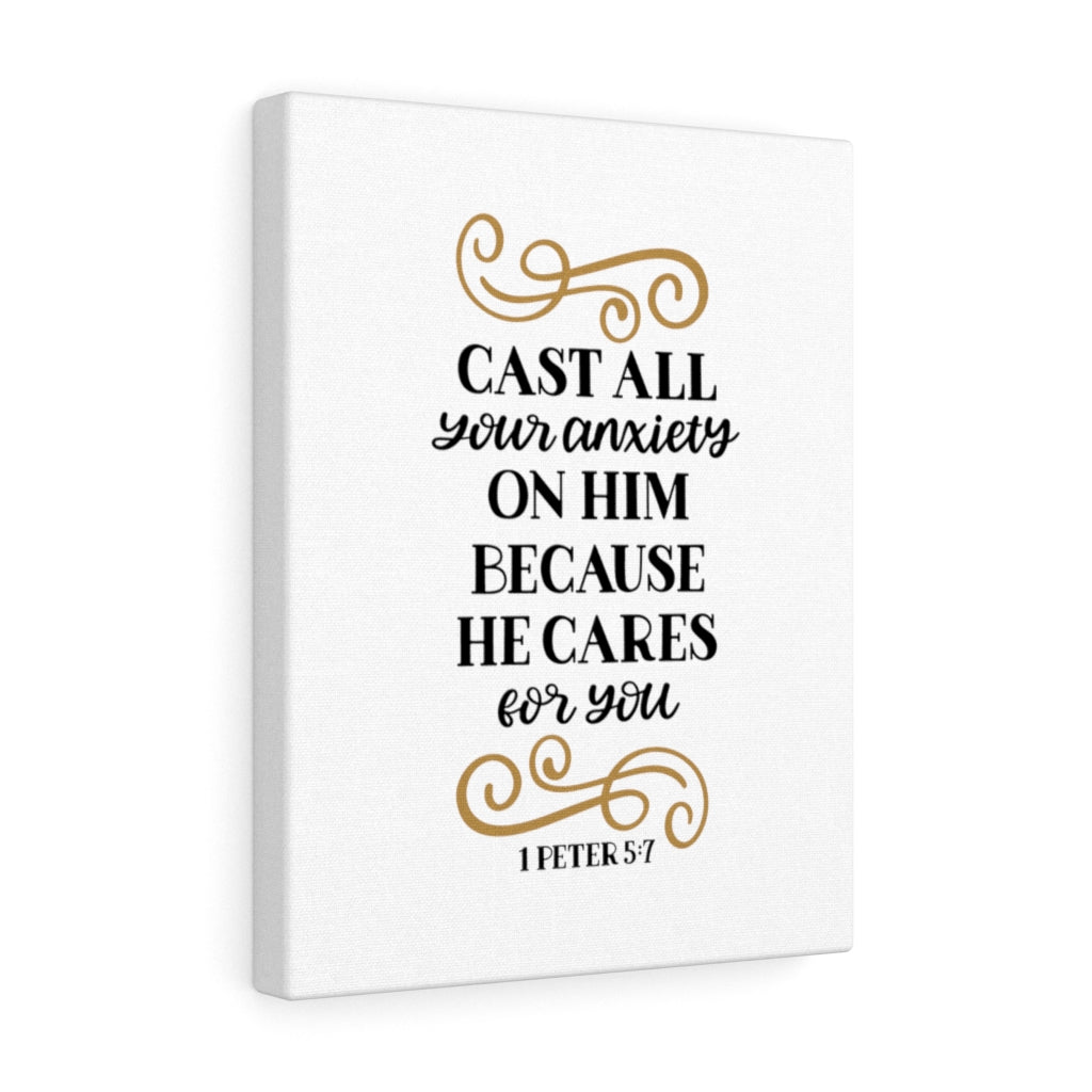 Scripture Walls CAres For You 1 Peter 5:7 Bible Verse Canvas Christian Wall Art Ready to Hang Unframed-Express Your Love Gifts