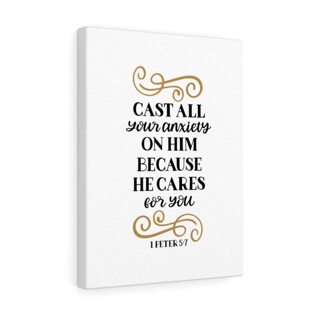 Scripture Walls CAres For You 1 Peter 5:7 Bible Verse Canvas Christian Wall Art Ready to Hang Unframed-Express Your Love Gifts