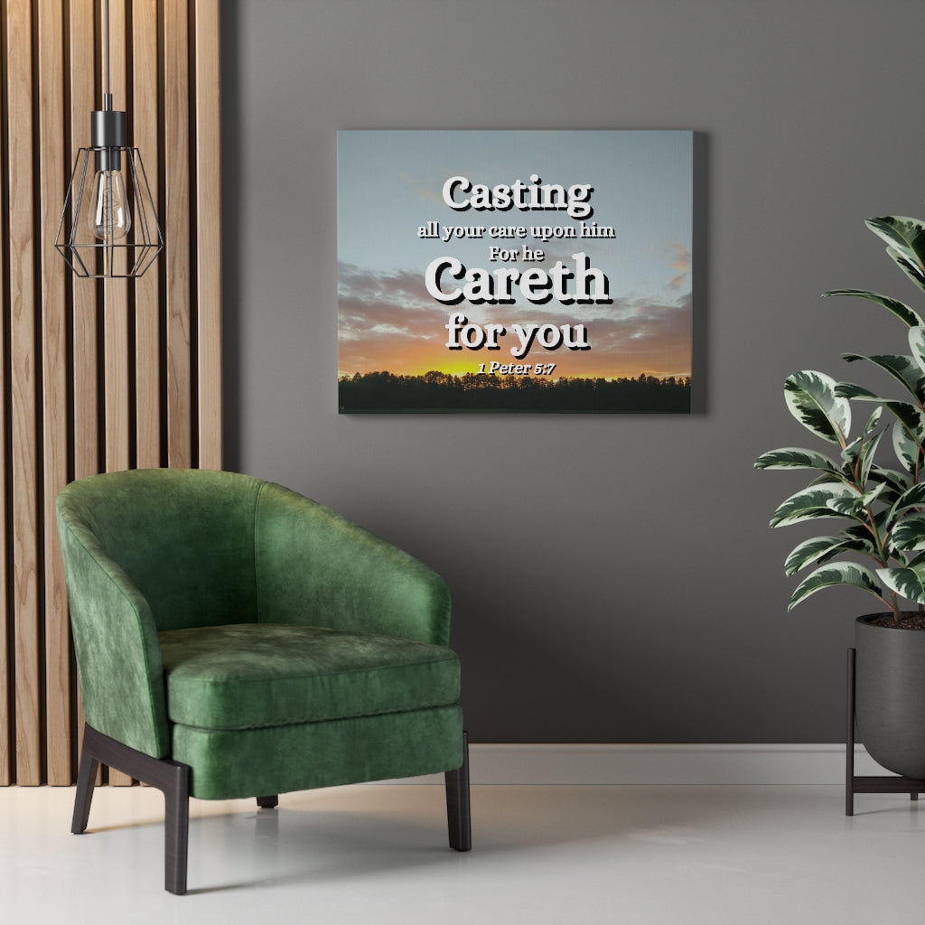 Scripture Walls CAreth For You 1 Peter 5:7 Bible Verse Canvas Christian Wall Art Ready to Hang Unframed-Express Your Love Gifts