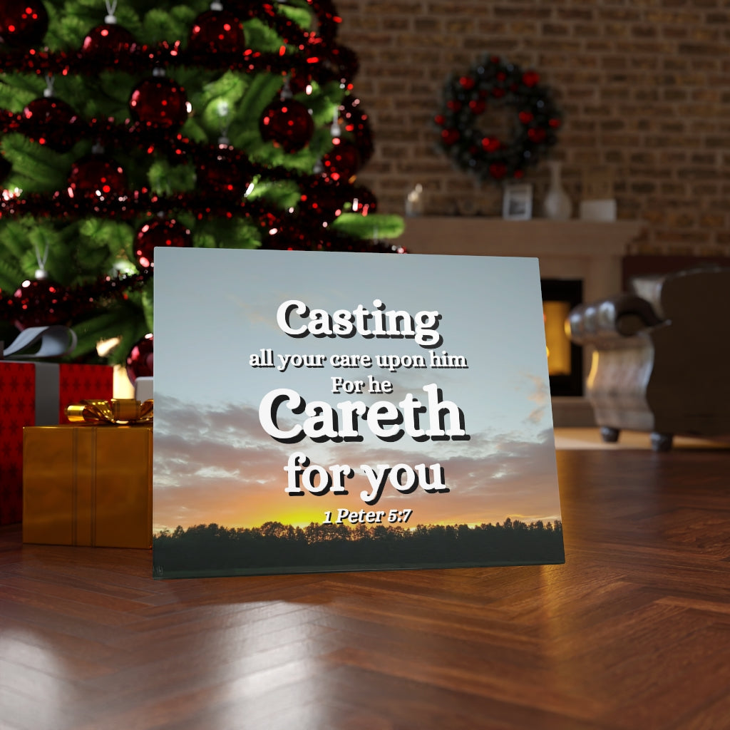 Scripture Walls CAreth For You 1 Peter 5:7 Bible Verse Canvas Christian Wall Art Ready to Hang Unframed-Express Your Love Gifts