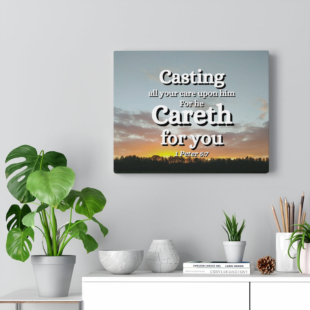 Scripture Walls CAreth For You 1 Peter 5:7 Bible Verse Canvas Christian Wall Art Ready to Hang Unframed-Express Your Love Gifts