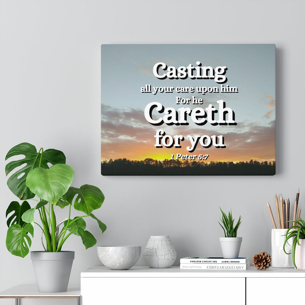 Scripture Walls CAreth For You 1 Peter 5:7 Bible Verse Canvas Christian Wall Art Ready to Hang Unframed-Express Your Love Gifts