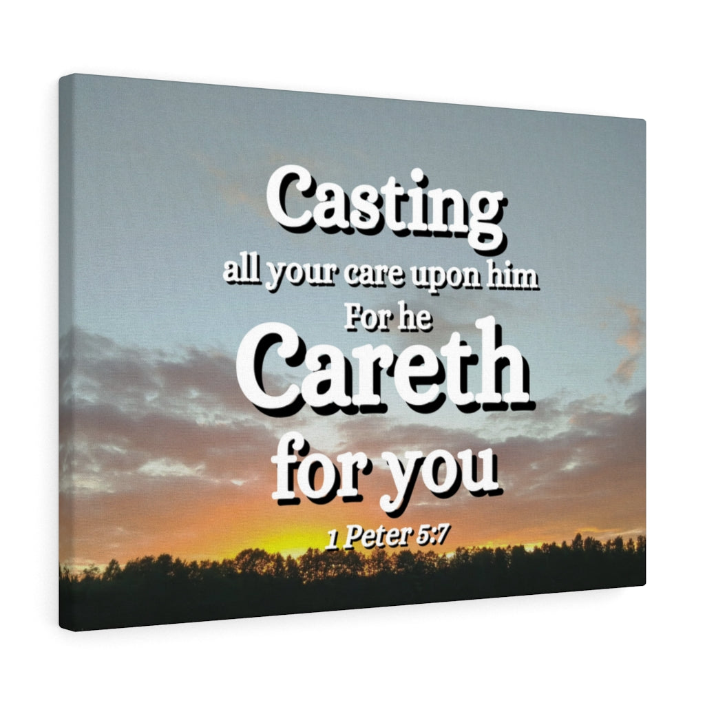Scripture Walls CAreth For You 1 Peter 5:7 Bible Verse Canvas Christian Wall Art Ready to Hang Unframed-Express Your Love Gifts