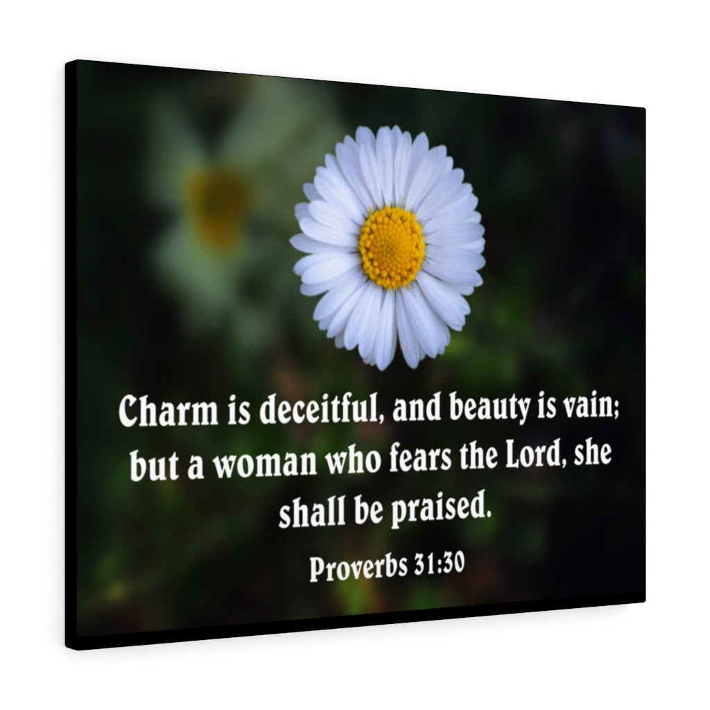Scripture Walls Charm is Deceitful Proverbs 31:30 Bible Verse Canvas Christian Wall Art Ready to Hang Unframed-Express Your Love Gifts