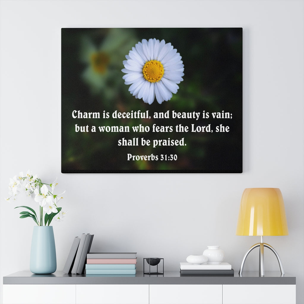 Scripture Walls Charm is Deceitful Proverbs 31:30 Bible Verse Canvas Christian Wall Art Ready to Hang Unframed-Express Your Love Gifts