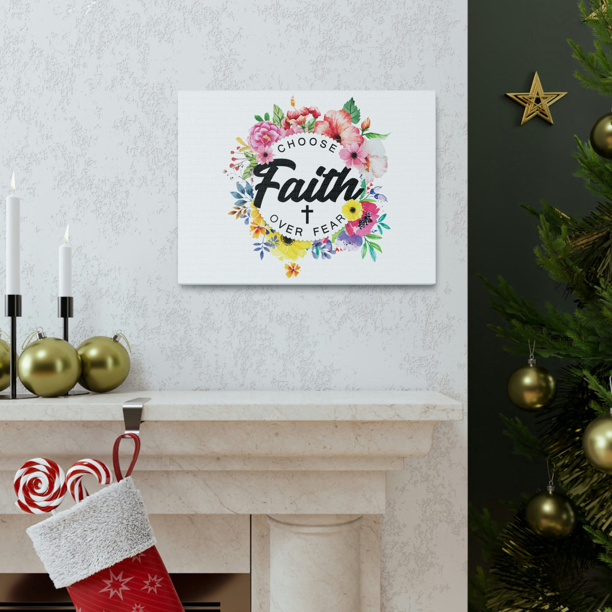 Scripture Walls Choose Faith Floral Wreath 2 Timothy 1:7 Bible Canvas Christian Wall Art Ready to Hang Unframed-Express Your Love Gifts