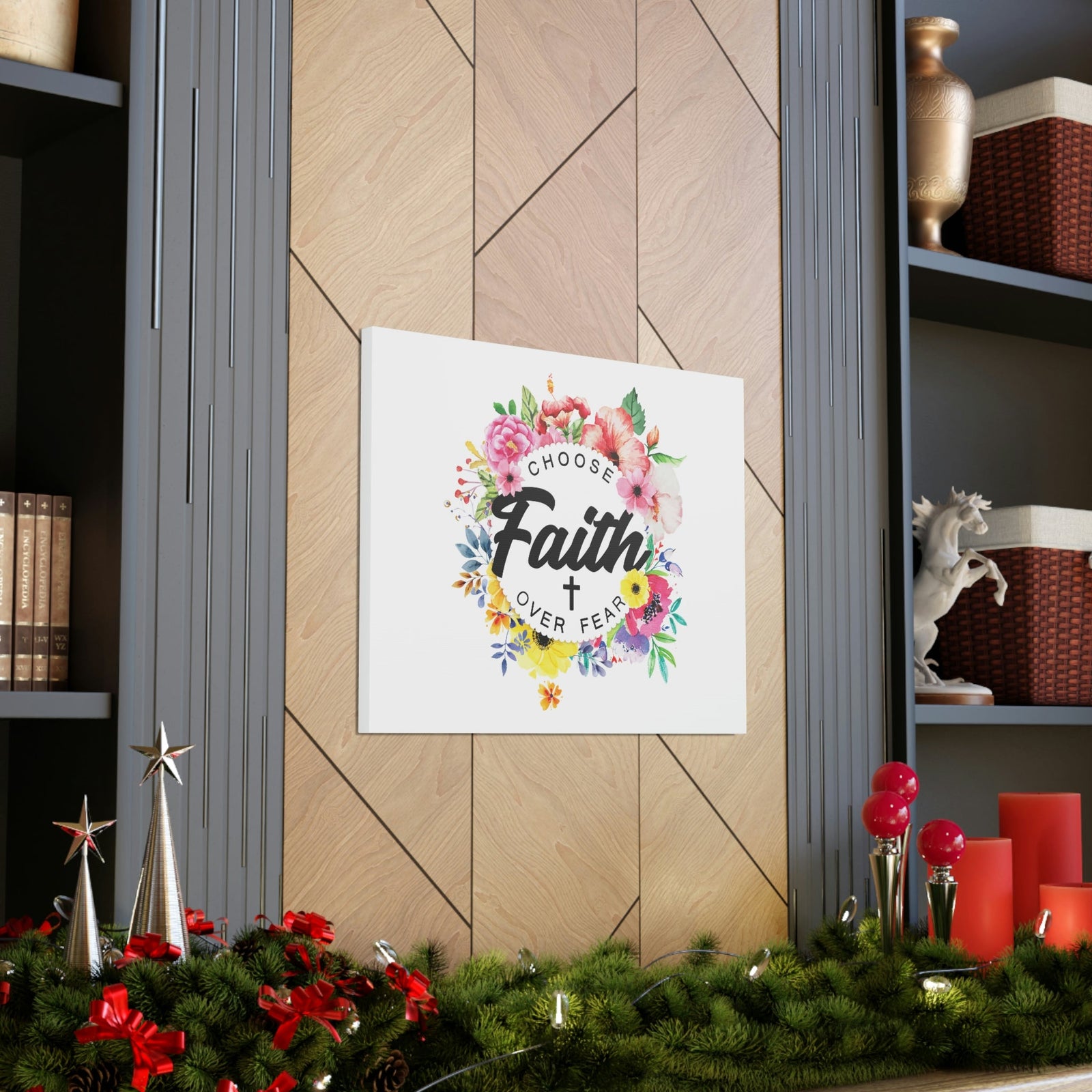 Scripture Walls Choose Faith Floral Wreath 2 Timothy 1:7 Bible Canvas Christian Wall Art Ready to Hang Unframed-Express Your Love Gifts
