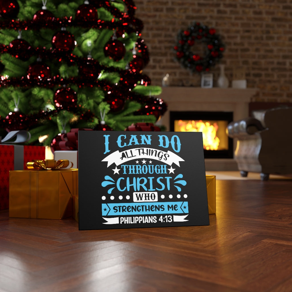 Scripture Walls Christ Who Strengthens Me Philippians 4:13 Blue Bible Verse Canvas Christian Wall Art Ready to Hang Unframed-Express Your Love Gifts