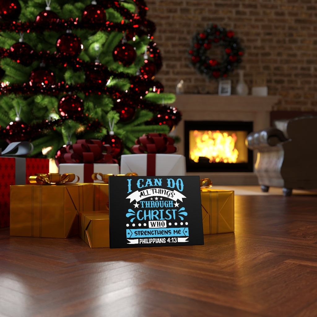 Scripture Walls Christ Who Strengthens Me Philippians 4:13 Blue Bible Verse Canvas Christian Wall Art Ready to Hang Unframed-Express Your Love Gifts