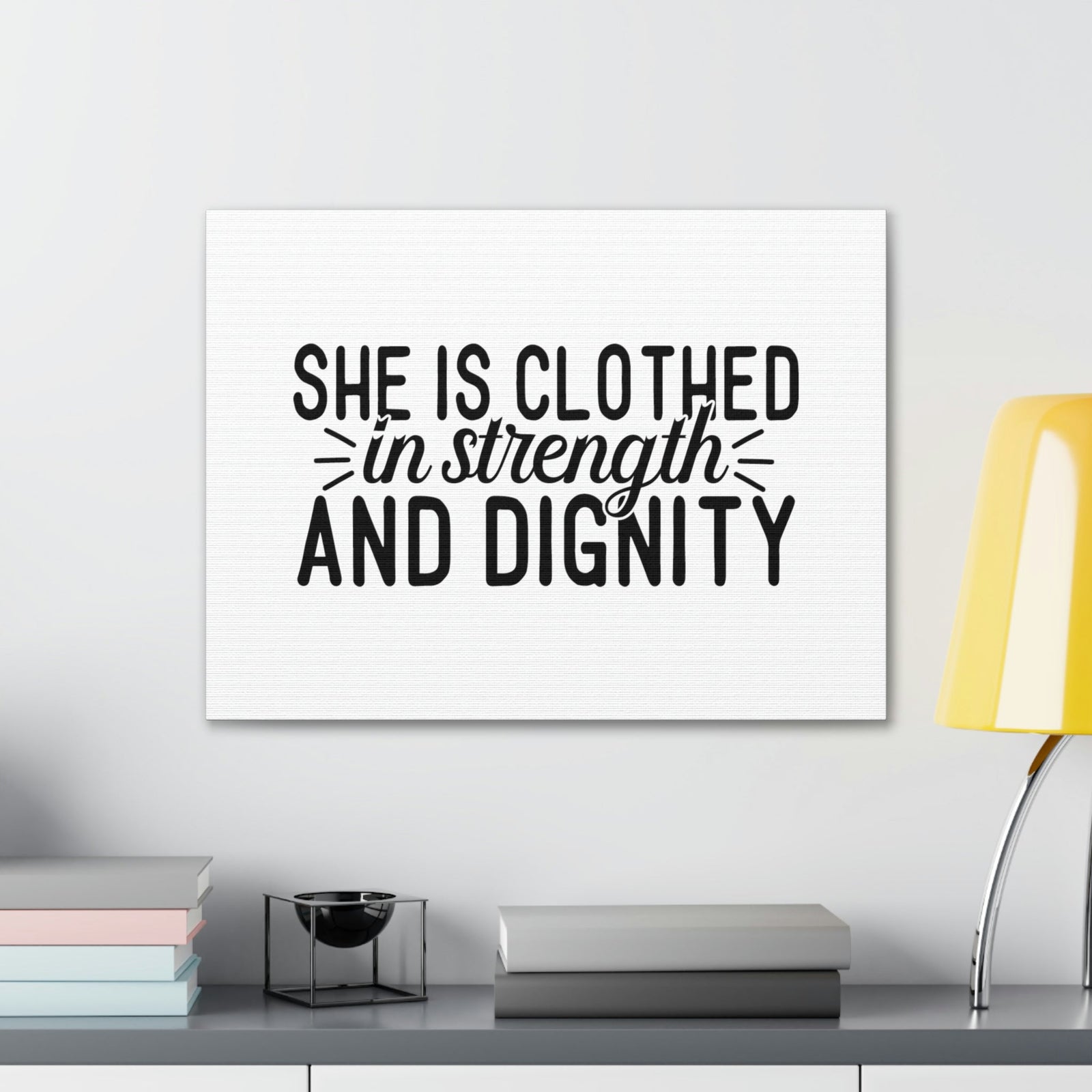 Scripture Walls Clothed In Strength And Dignity Proverbs 31:25 White Christian Wall Art Bible Verse Print Ready to Hang Unframed-Express Your Love Gifts