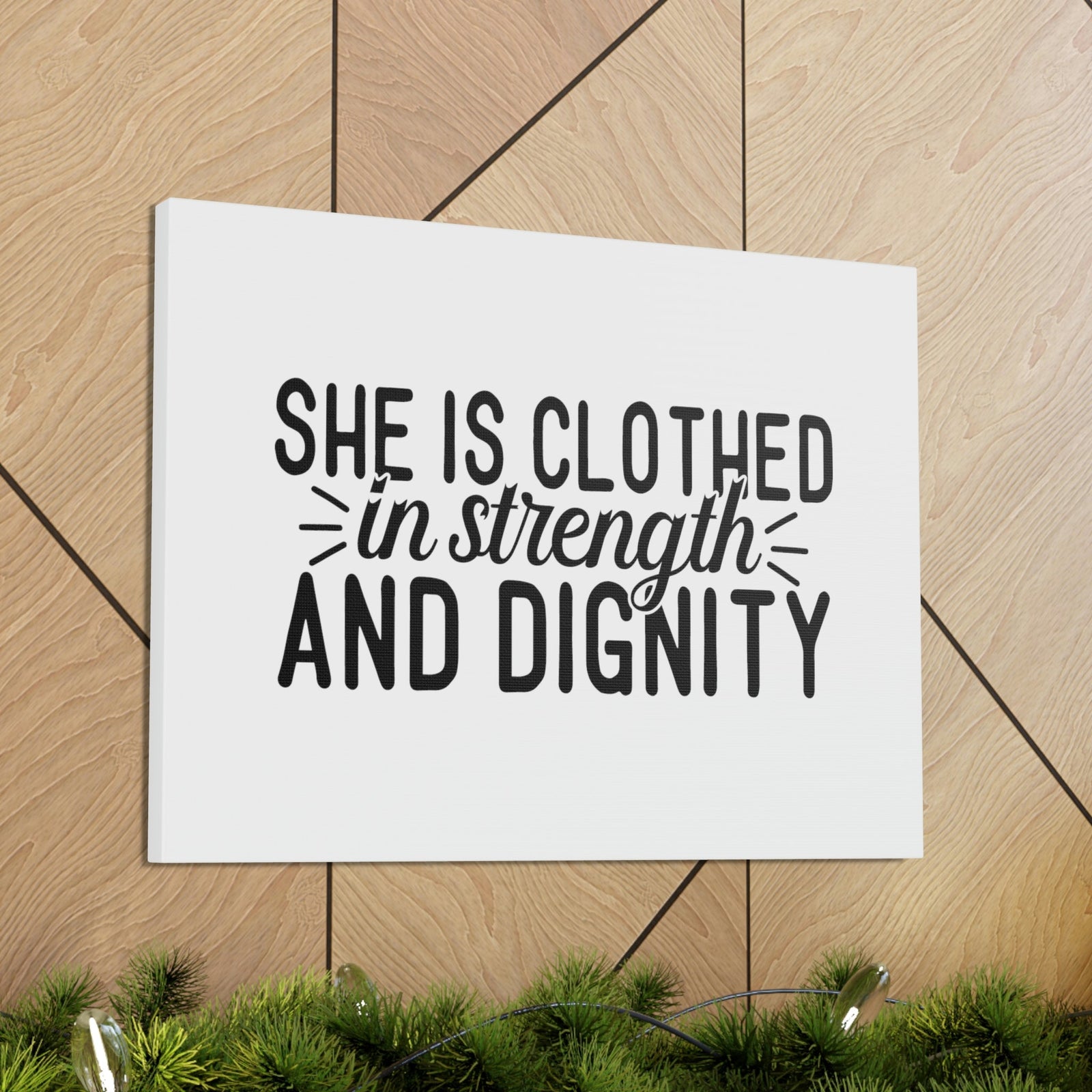 Scripture Walls Clothed In Strength And Dignity Proverbs 31:25 White Christian Wall Art Bible Verse Print Ready to Hang Unframed-Express Your Love Gifts