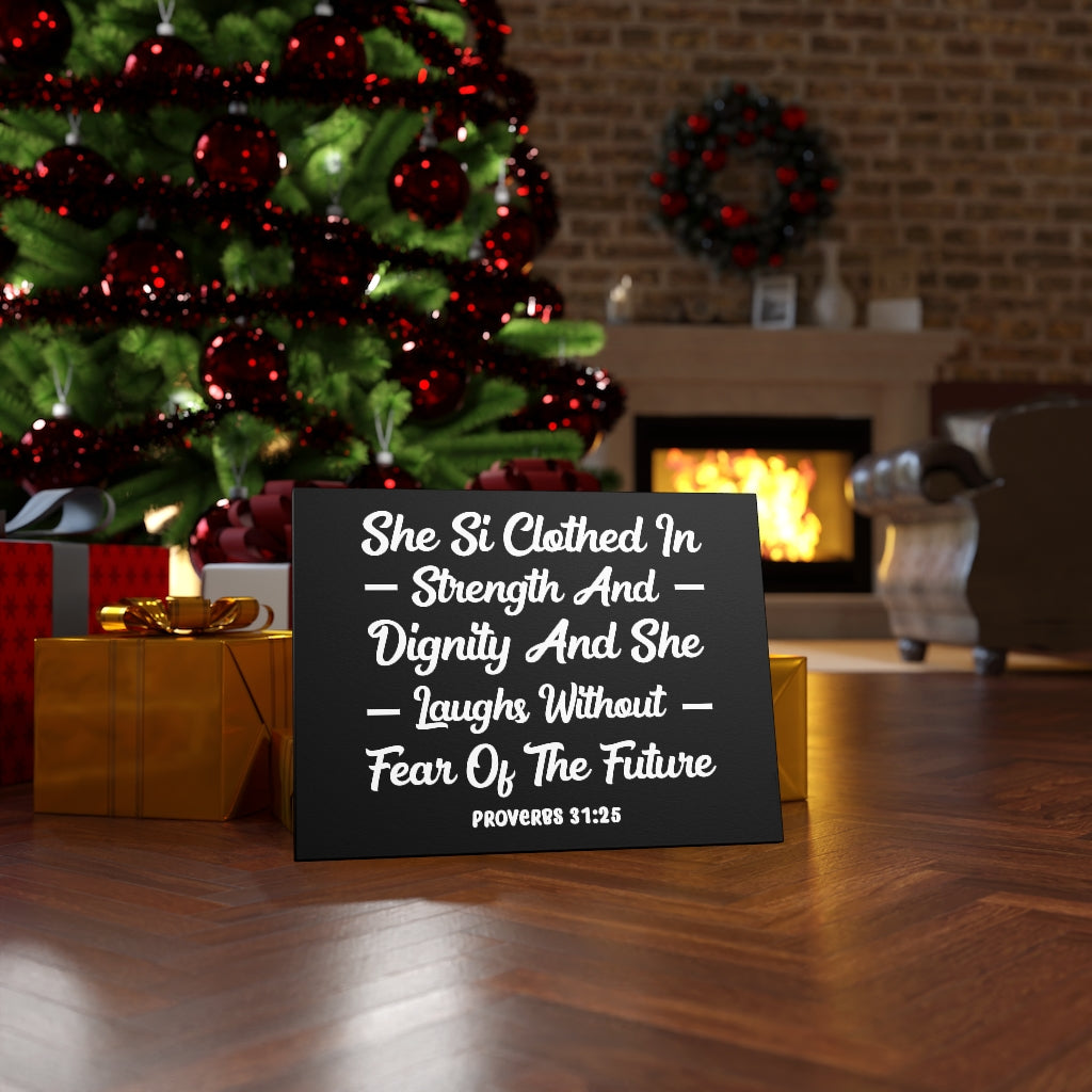 Scripture Walls Clothed In Strength Proverbs 31:25 Bible Verse Canvas Christian Wall Art Ready to Hang Unframed-Express Your Love Gifts