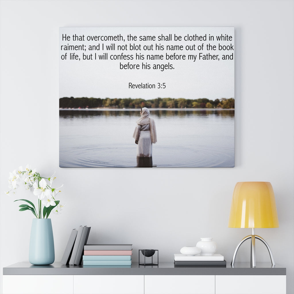 Scripture Walls Clothed in White Revelation 3:5 Bible Verse Canvas Christian Wall Art Ready to Hang Unframed-Express Your Love Gifts