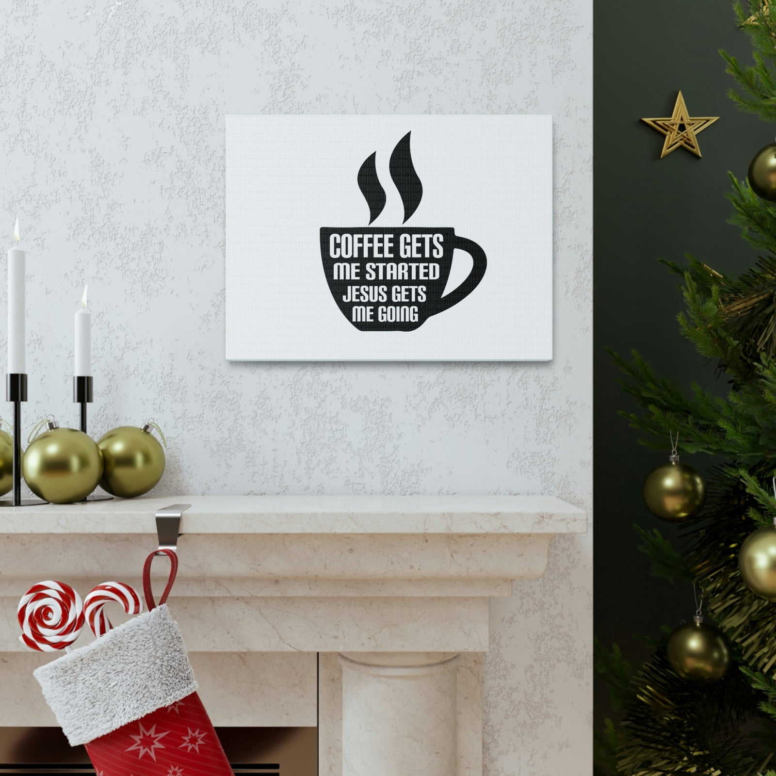 Scripture Walls Coffee Cup Gets Me Started Hebrews 12:2 Christian Wall Art Bible Verse Print Ready to Hang Unframed-Express Your Love Gifts
