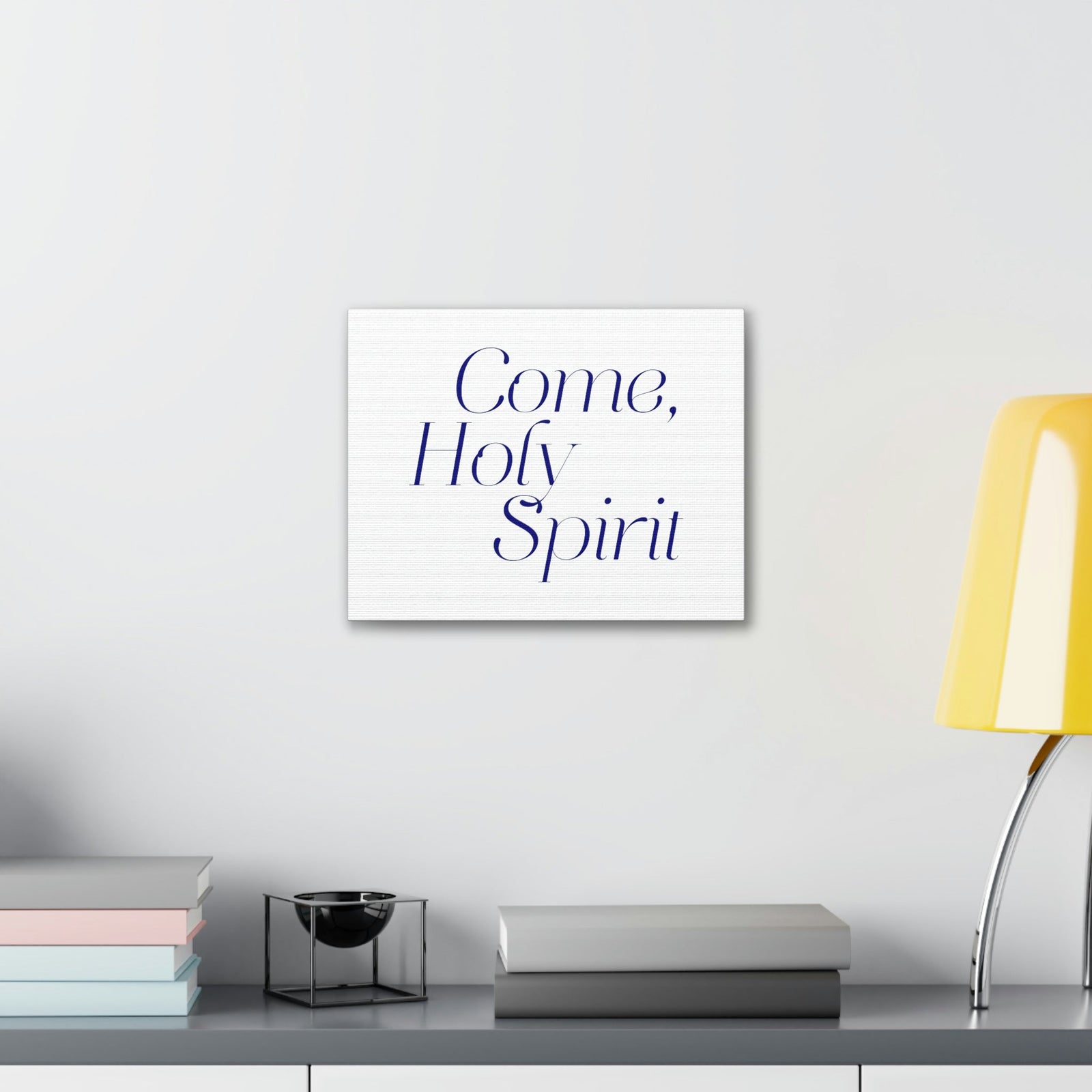 Scripture Walls Come, Holy Spirit John 14:26 Dark Blue Bible Verse Canvas Christian Wall Art Ready to Hang Unframed-Express Your Love Gifts